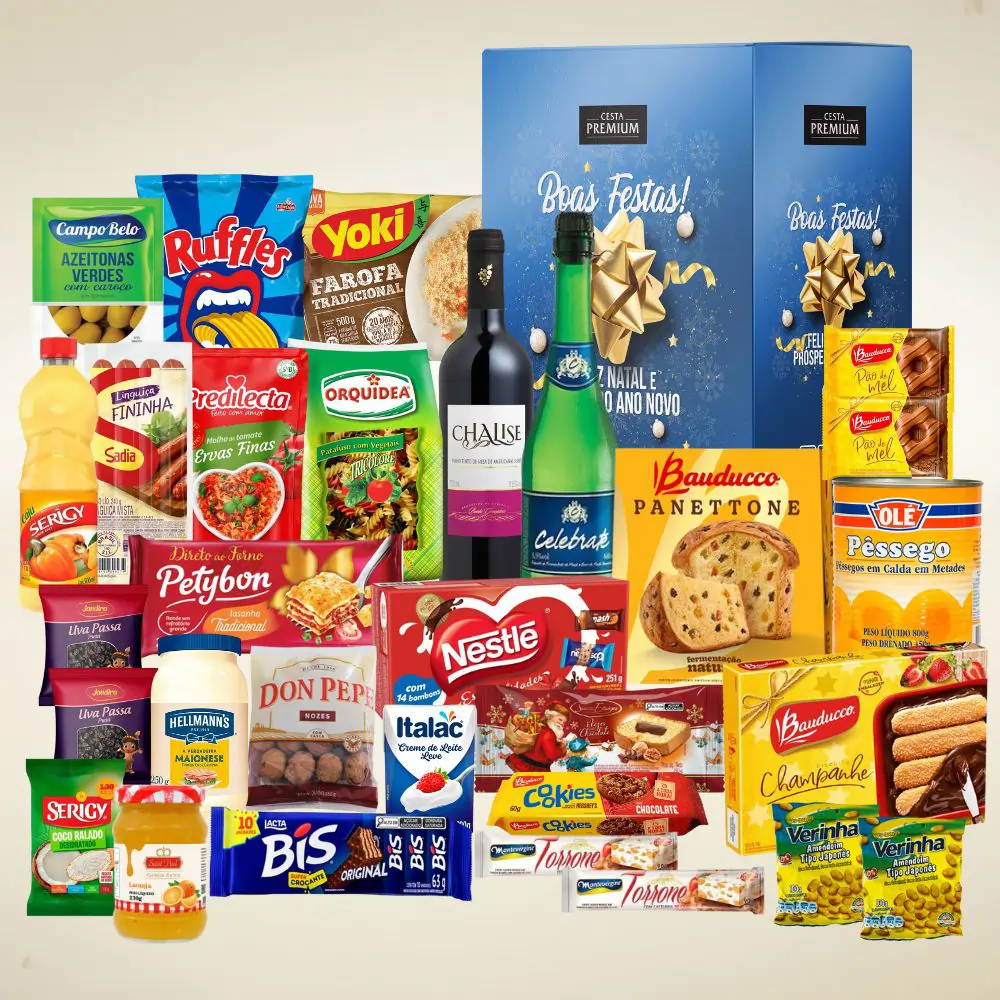 Cesta de Natal Esperança, 31 itens, com espumante e panettone Bauducco tradicional