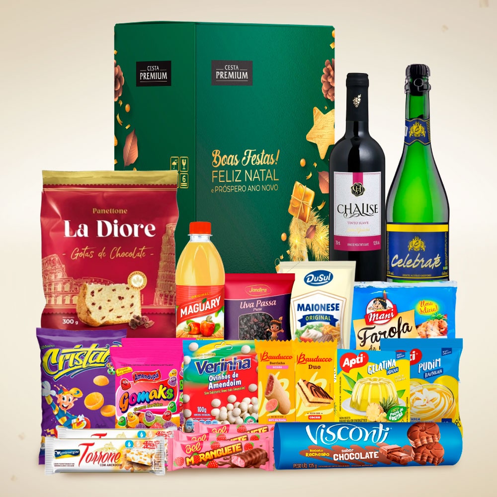 Cesta de Natal Belém com panettone e itens natalinos para empresas