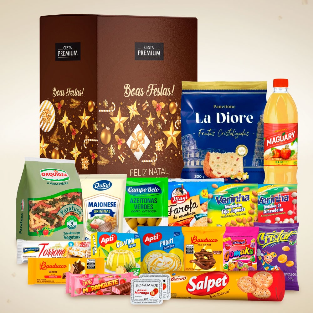 Cesta de Natal Magia com panettone e itens natalinos para empresas