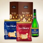 Cesta de Natal com 1 Panettone de Frutas, 1 Panettone de Chocolate e Espumante