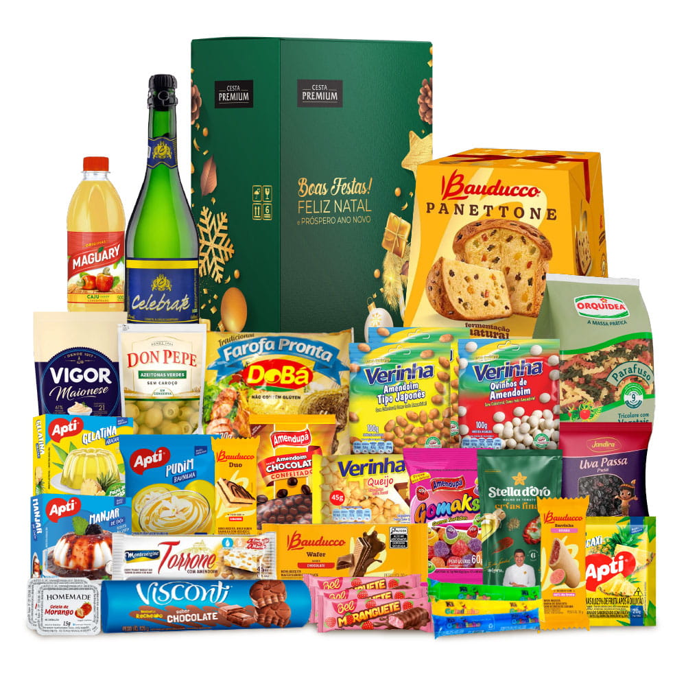 Cesta de Natal Constelação com Panettone Bauducco, 34 itens