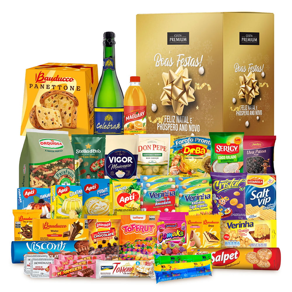 Cesta de Natal Especial com Panettone Bauducco, 40 itens