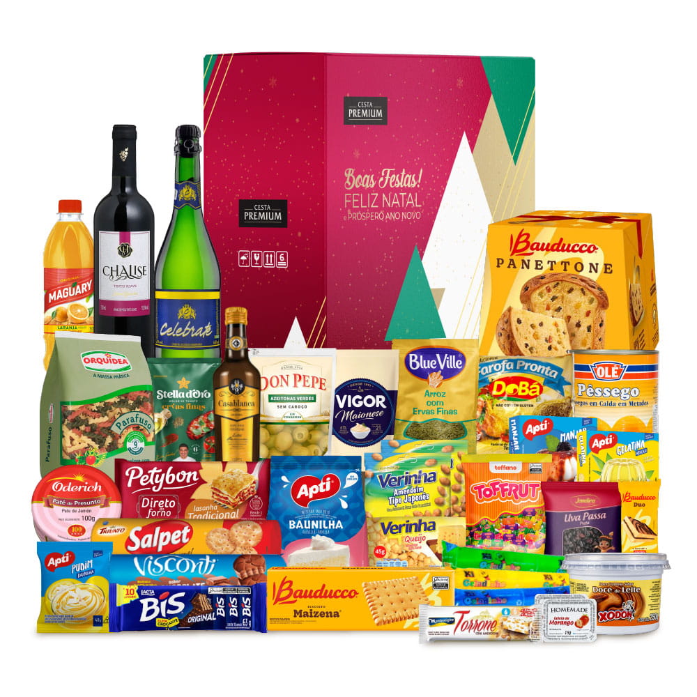 Cesta de Natal Estrela Guia com Panettone Bauducco, 36 itens