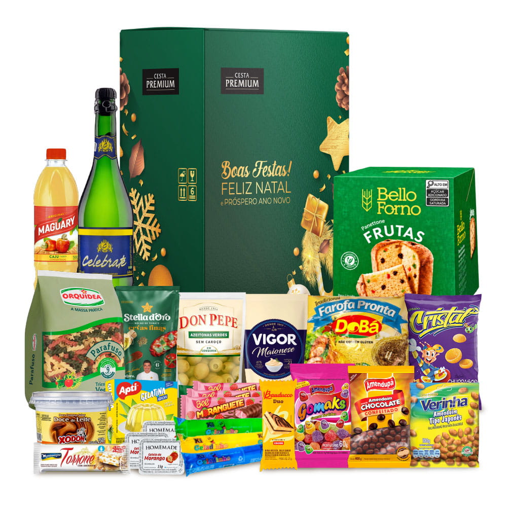 Cesta de Natal Guirlanda com Panettone Bello Forno (Casa Suíça), 26 itens