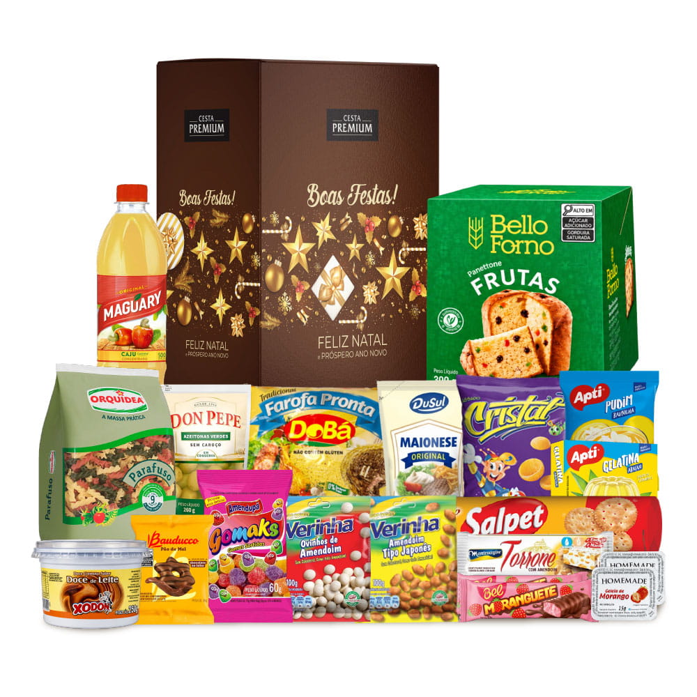 Cesta de Natal Magia com Panettone Bello Forno (Casa Suíça), 21 itens
