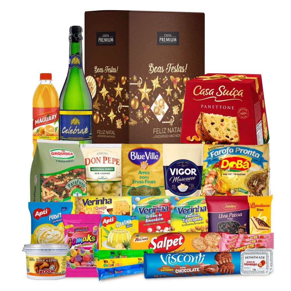 Cesta de Natal Natividade com Panettone Casa Suíça, 28 itens