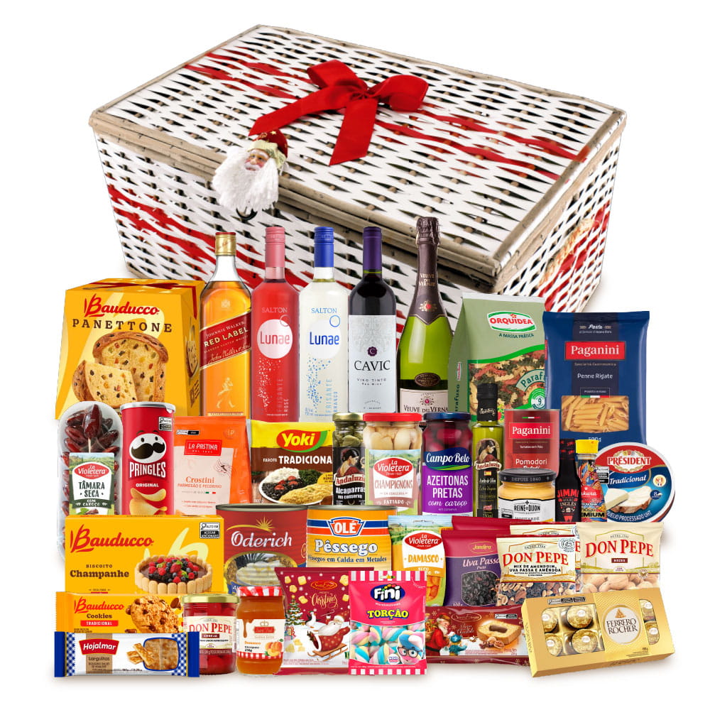 Cesta de Natal Premium 10 com Panettone Bauducco, 39 itens
