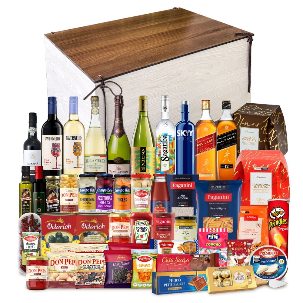 Cesta de Natal Premium 4 com 2 Panettones Ofner, 50 itens