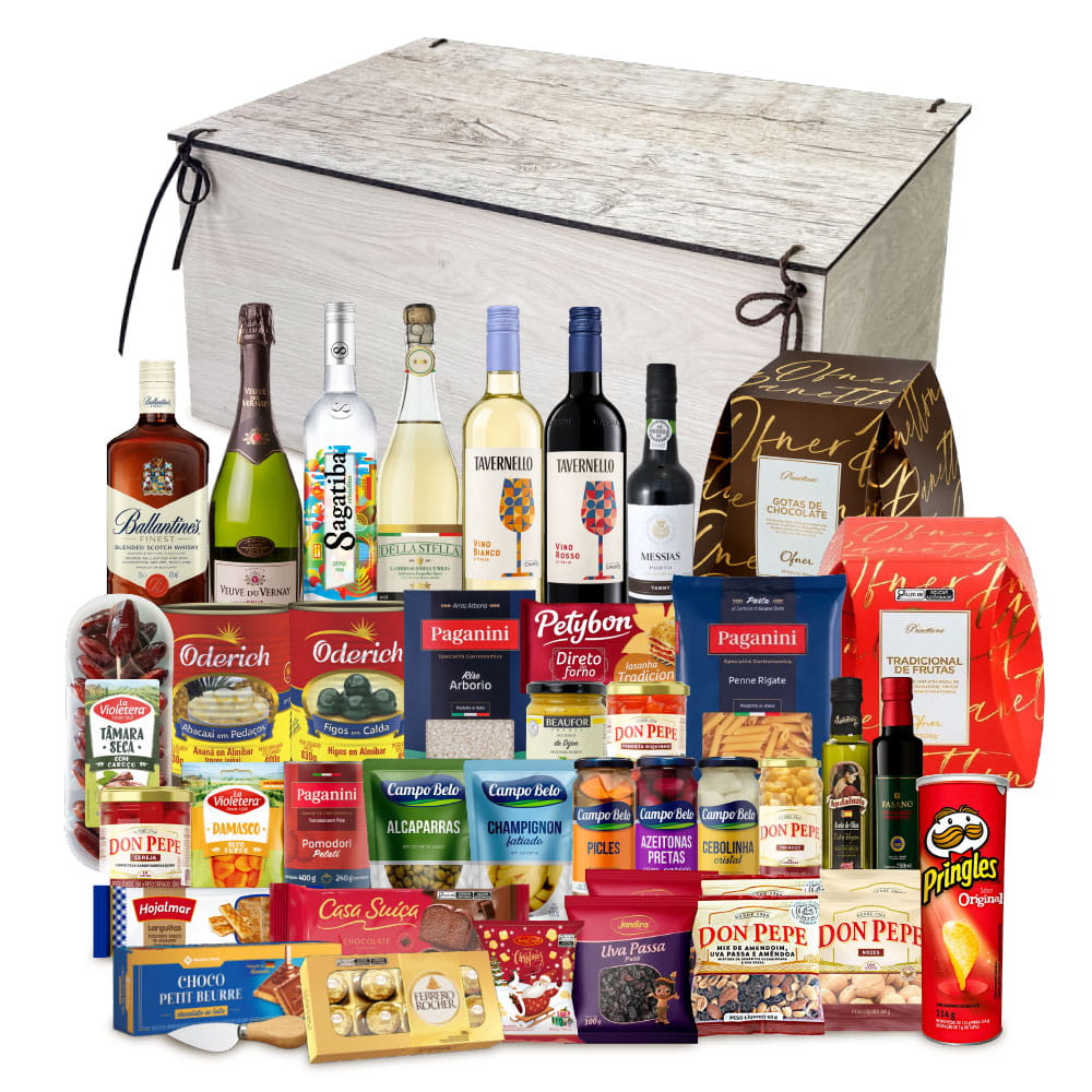 Cestas de Natal Premium 5 com 2 Panettones Ofner, 42 itens