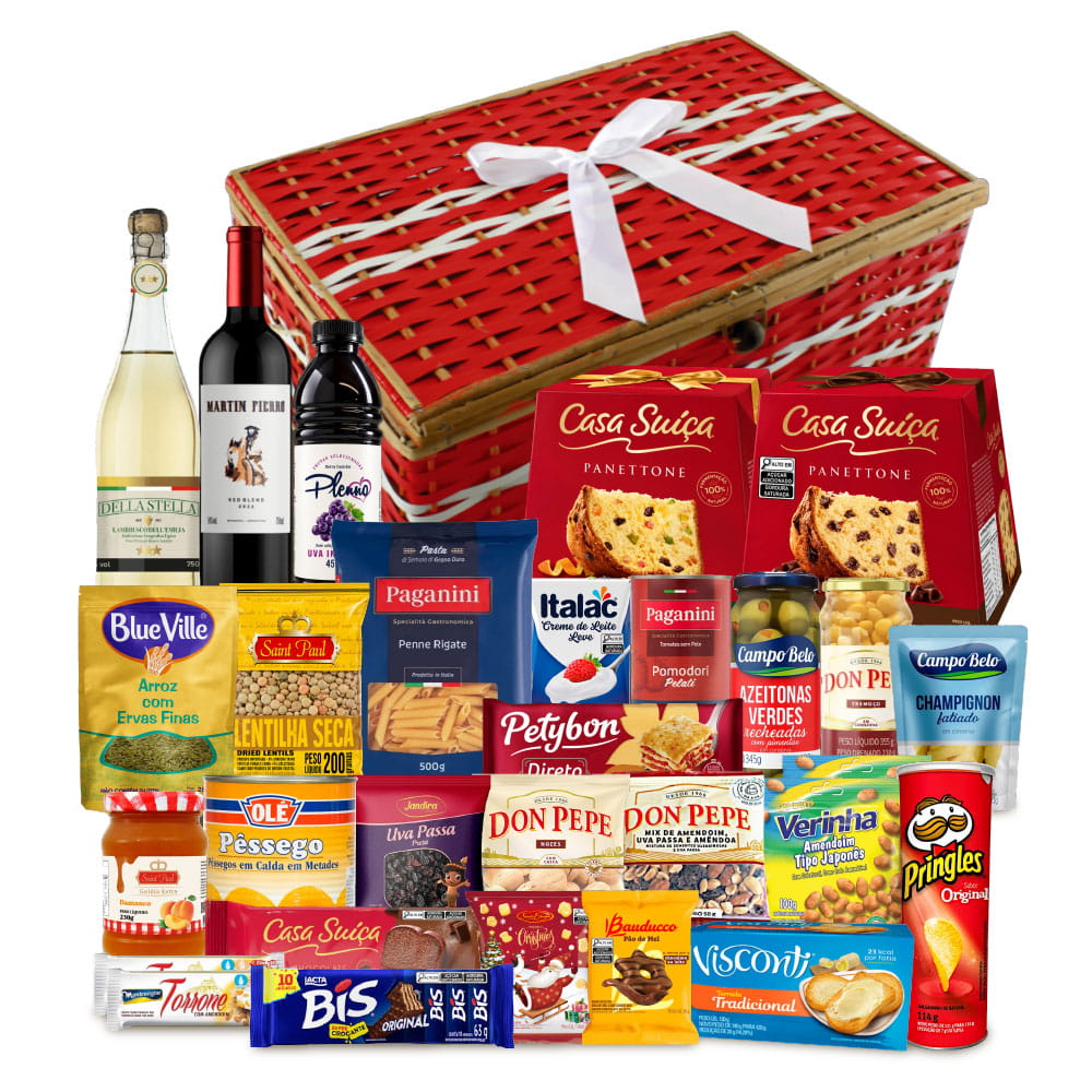 Cesta de Natal Premium 7 com 2 Panettones Casa Suíça, 30 itens