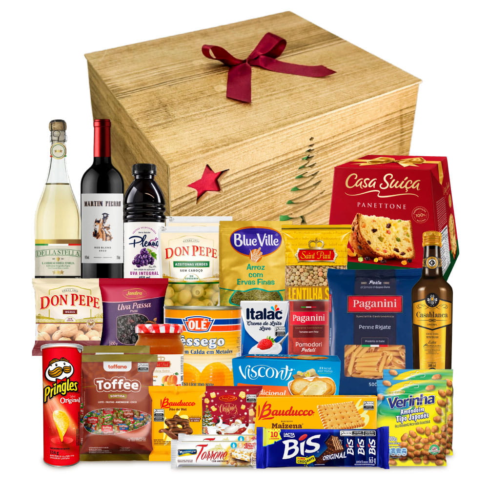 Cesta de Natal Premium 8 com Panettone Casa Suíça, 29 itens