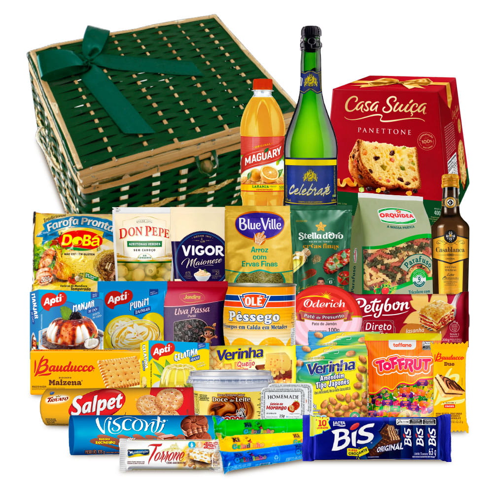 Cesta de Natal Premium 9 com Panettone Casa Suíça, 34 itens
