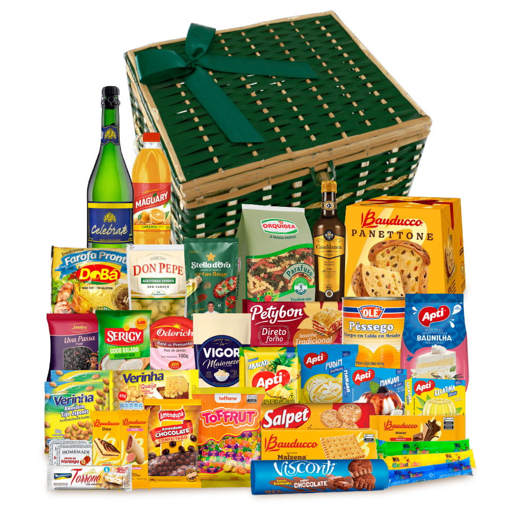 Cesta de Natal Premium 9 com Panettone Bauducco, 37 tens