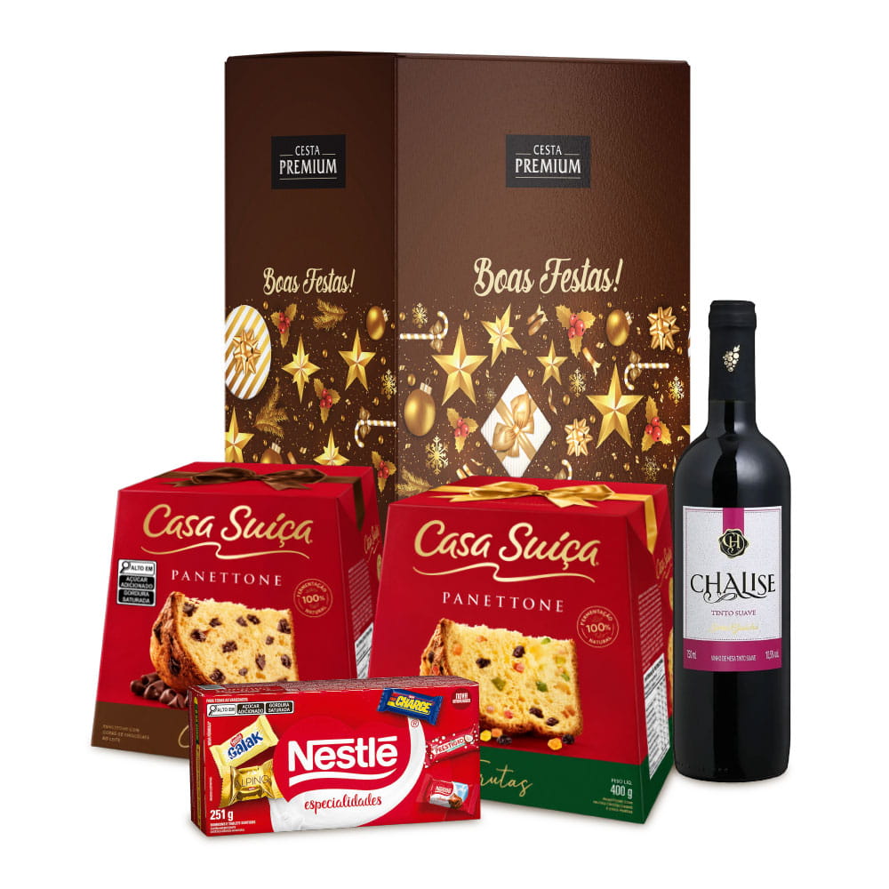 Cesta de Natal Presépio com 2 Panettones Casa Suíça, 5 itens