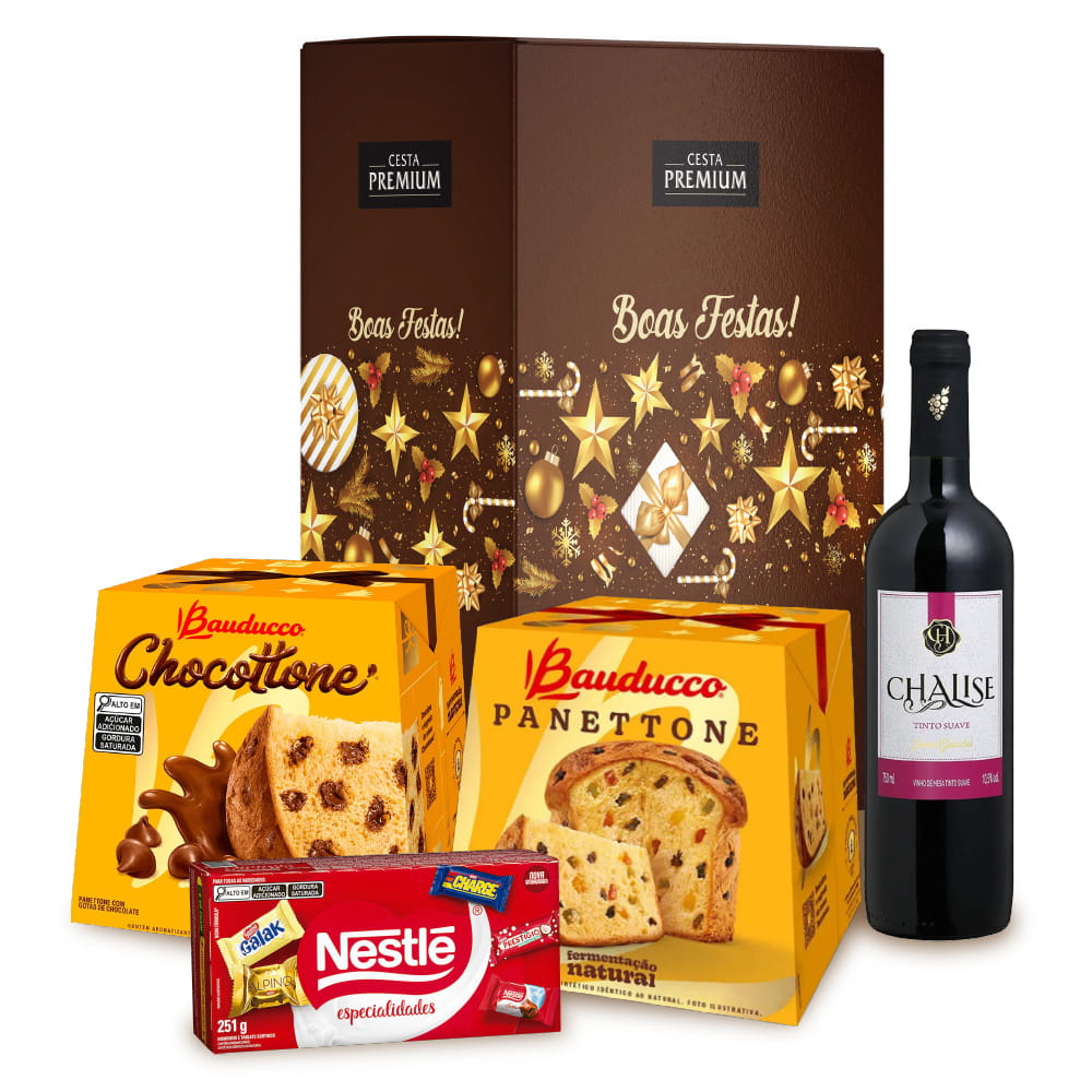 Cesta de natal Presépio com Panettone Bauducco 5 itens