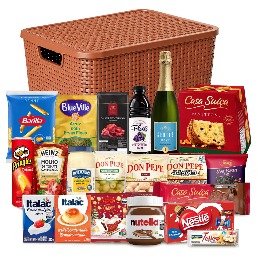 Cesta de Natal Harmonia com Caixa Organizadora e Panettone Casa Suíça, 22 itens